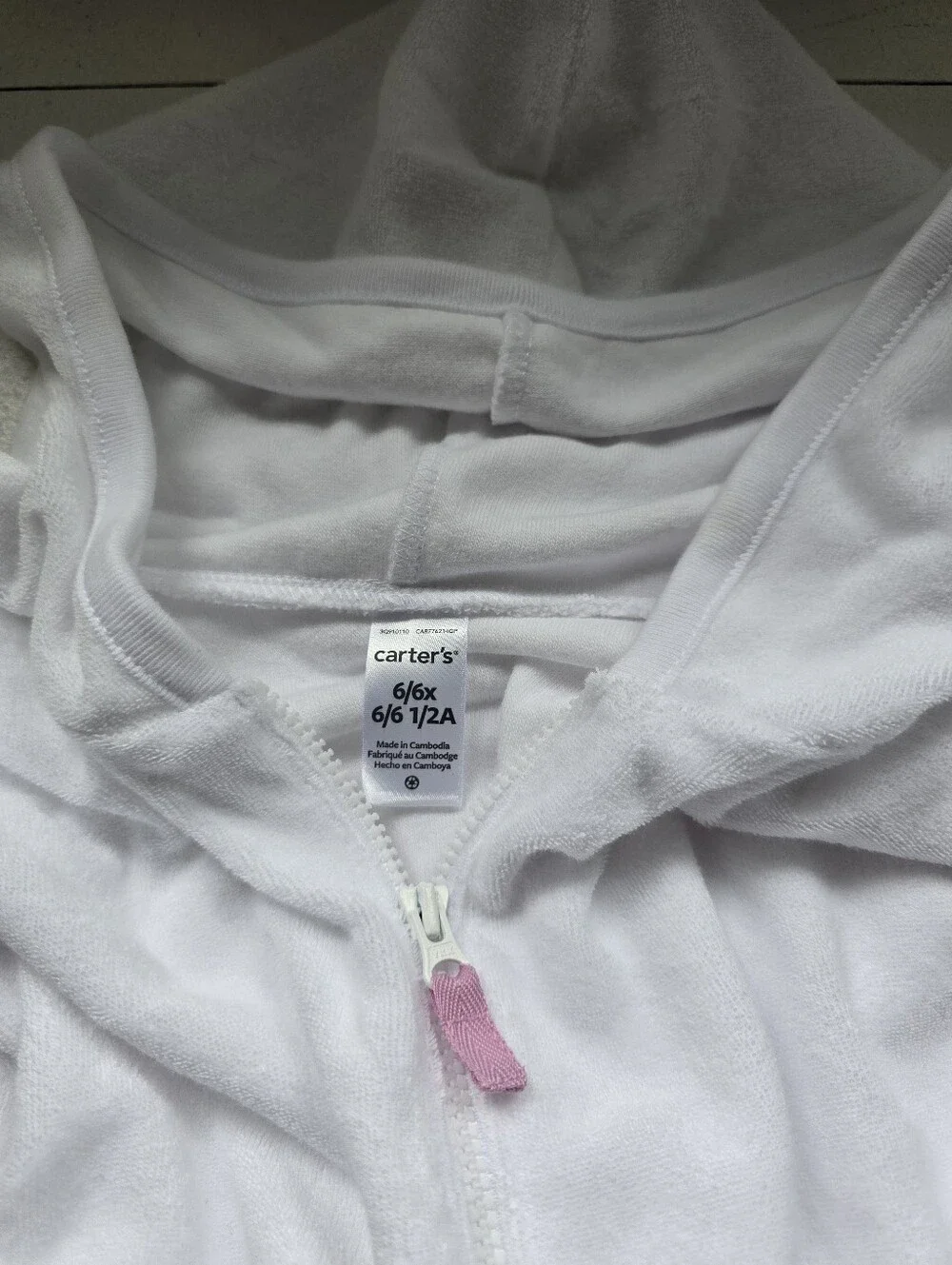 White Carters Swim Terry Cover UP with Pink Heart Zip